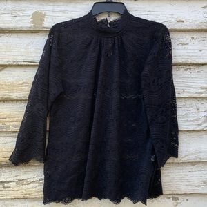 Adiva lace mock neck 3/4 sleeve blouse